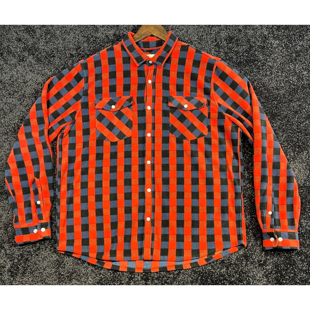American Rag XL‎ Mens Flannel Shirt Red Blue Black Plaid Button Up Long Sleeve